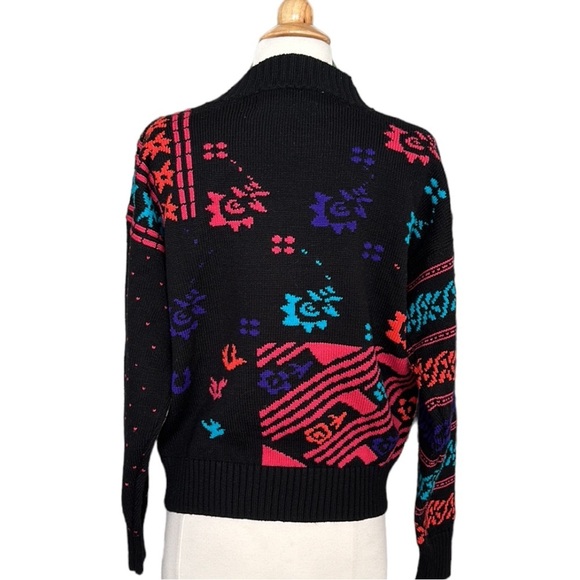 OSSI Skiwear Vintage Sweater 80s Wool Blend Black Pullover Made in Hong Kong M - Picture 9 of 16